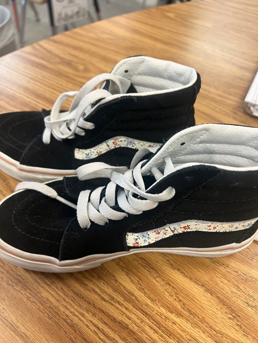 Vans Kids Black High-Top Sneakers with White Floral Stripe